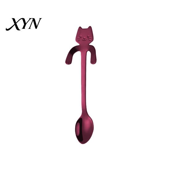 Coffee Cup Stirrer 304 Stainless Steel Spoon, Hanging Cat Spoon for Mugs Tall Cups, Long Short Handle Tea Stirring Ideal Desserts & Ice Cream