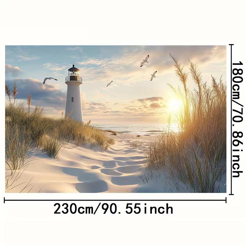 2D Flat Coastal Banner, Seagulls & Sand Dunes Background Cloth for Photoshoot