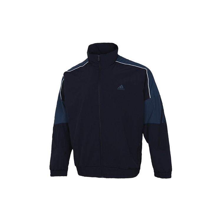 adidas M Si Wov Jkt Contrast Color Stitching Stripe Loose Stand Collar Woven Jacket Blue Men s GT6356 L