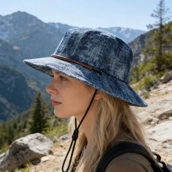 Unisex rybářská čepice Extra široký okraj Nastavitelný střih Turistický klobouk Bucket Větruodolná přezka Vypraný denim Venkovní cestování Ochrana proti UV