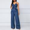 Plus Size Women Summer Jumpsuits Rompers Off Shoulder Denim Jeans Elastic High Waist Playsuits Overalls