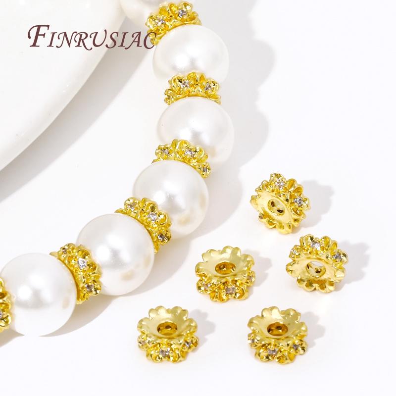 Fashion Inlaid Zircon Flower Spacer Beads 18K Real Gold Plated Separators For Beads Jewelry Making DIY Bracelet Accessories