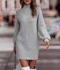 Elegant White Lantern Sleeve Knitted Dress Women Causal Turtleneck Loose Sweater Dress Winter Thick Warm Women Sweater Dress