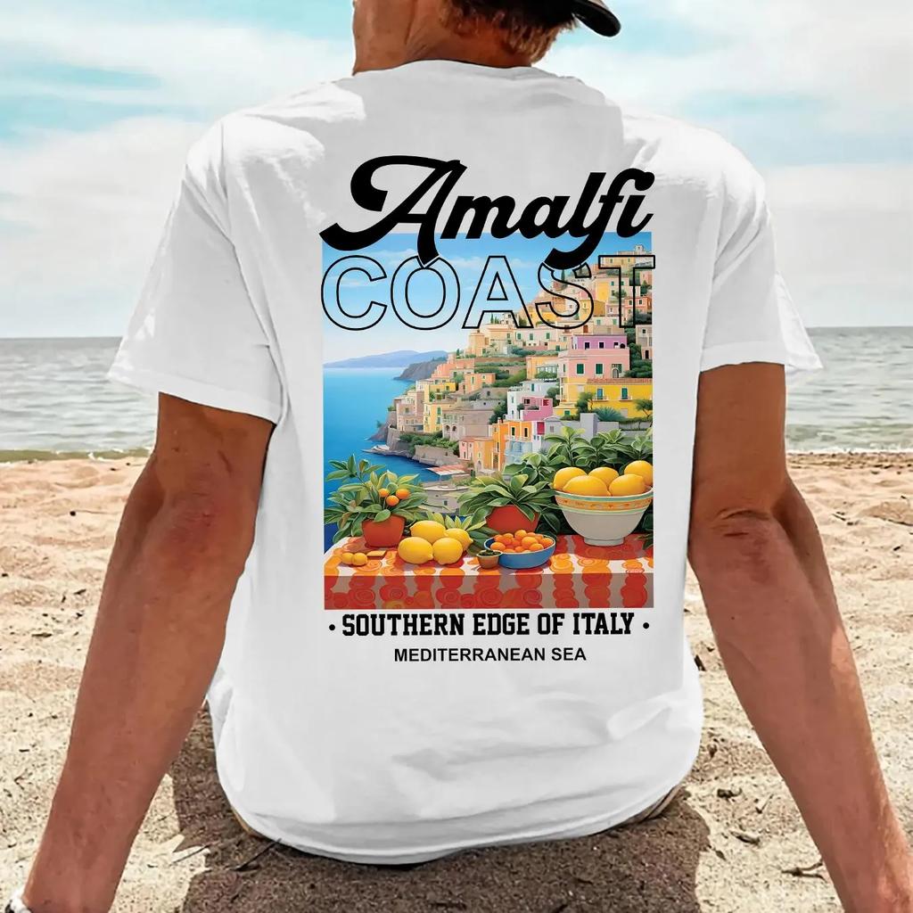 Unisexs Italian Amalfi Coast Vacation Tshirt Cotton Summer Beach Pattern Mediterranean Style Casual Unisexs And Unisexs T Shirt