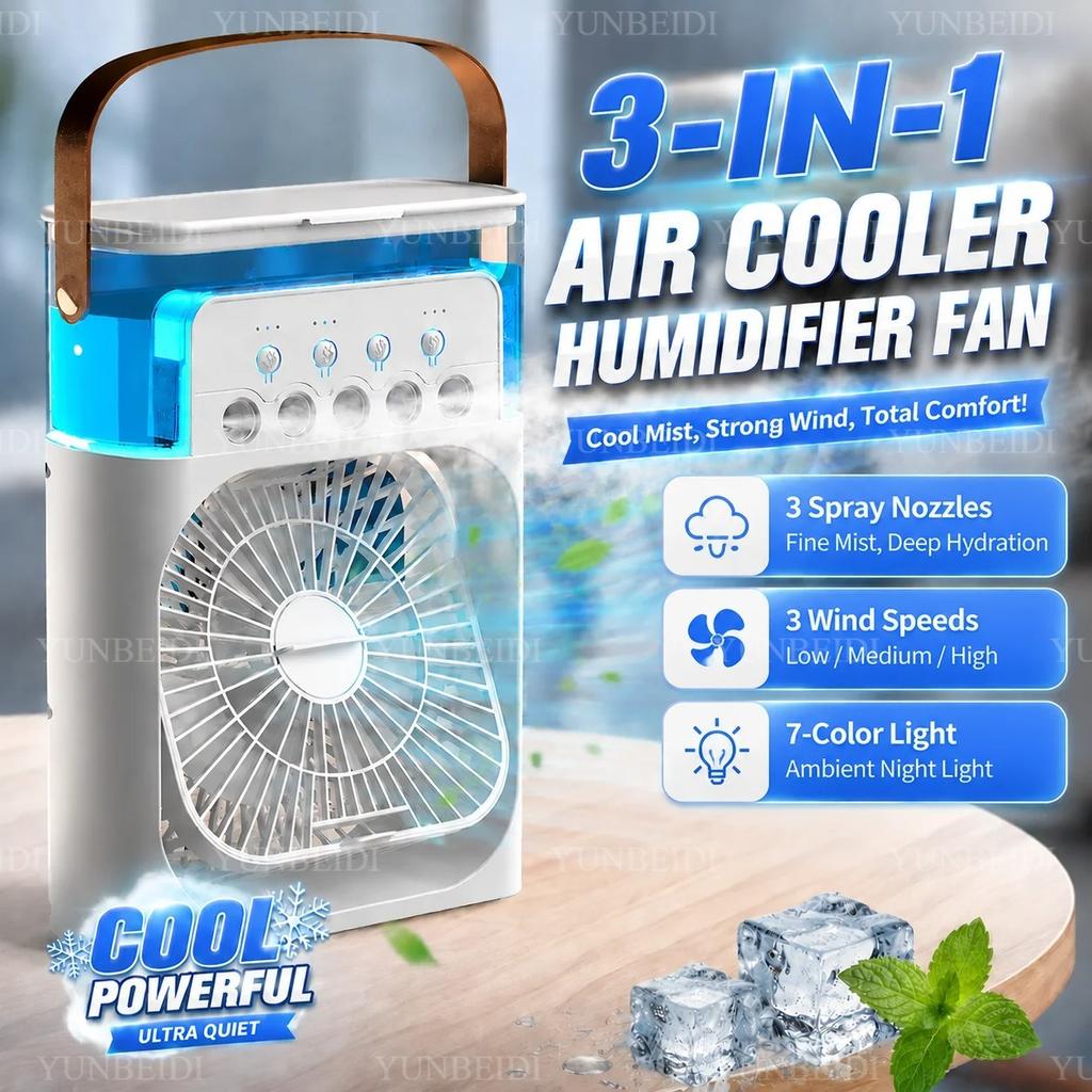 Three-in-one Fan Air Conditioner LED Light Portable Humidifier Air Conditioner Fan 3/100 Speed Outdoor Travel Spray Ice-cold Fan