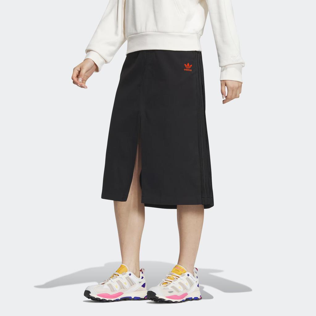 Adidas Originals SS24 V-Day Series Colorblock Front Slit Loose Casual Long Skirt Women Bottoms Black JE3493