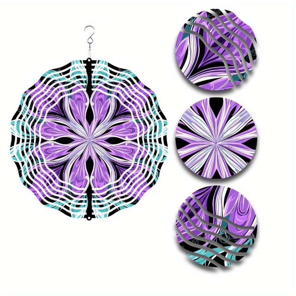 10 Inch Bohemian Wind Chime Vibrant Purple Black Floral Design Metal Garden Decor 360 Degree Hanging Hook Perfect Gift for Spring Summer