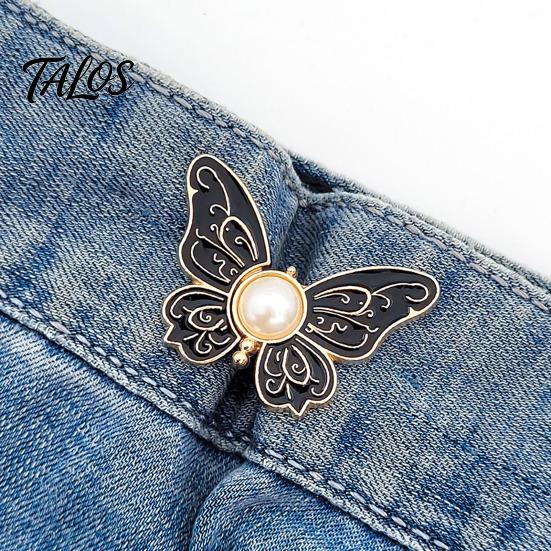 Strong Metal Waist Clip Pants Tighteners No-Sewing Butterfly Flower Buttons Pins Adjustable Snug Fit Jeans Accessory Buckle Extender for Loose Skirts
