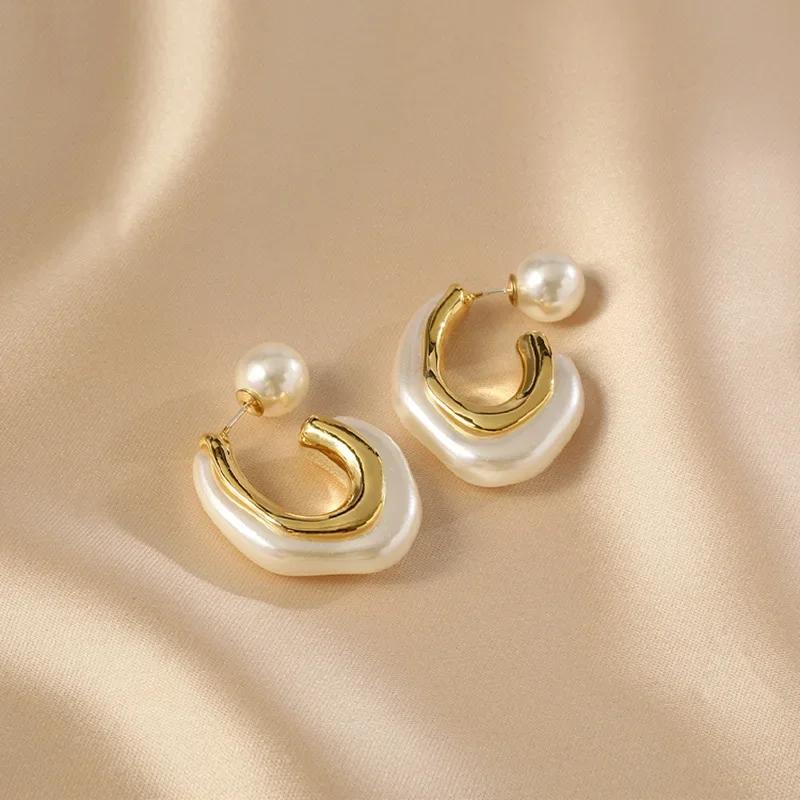 Fashion Gold Color Pearl Irregular for Women Korean Design Rhinestone Round Geometric Earring Trendy Party Girls Gifts Jewelry