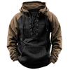 Autumn Winter Fashion Mens Hooded Sweatshirts Lace-Up Drawstring Long Sleeve Loose Hoodies Men Streetwear Vintage Patchwork Hoodies