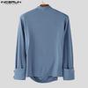 INCERUN Men Long Sleeve Front Cross Irregular Folding Ruffled Casual Tops Shirts