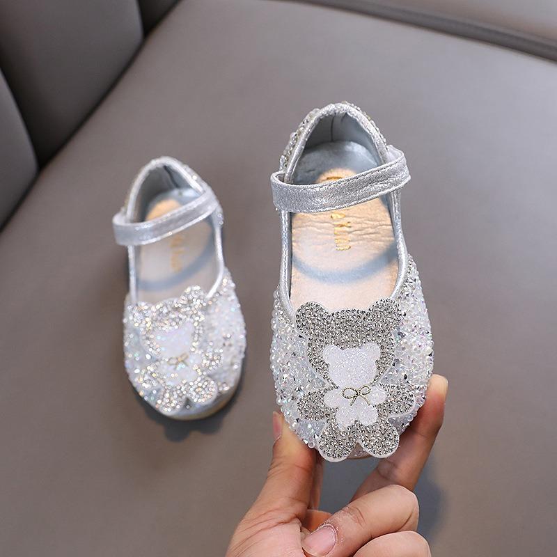 Nuovo stile autunnale da bambina elegante, scarpe basse da principessa con strass per bambine, scarpe in pelle, scarpe per esibizioni di danza