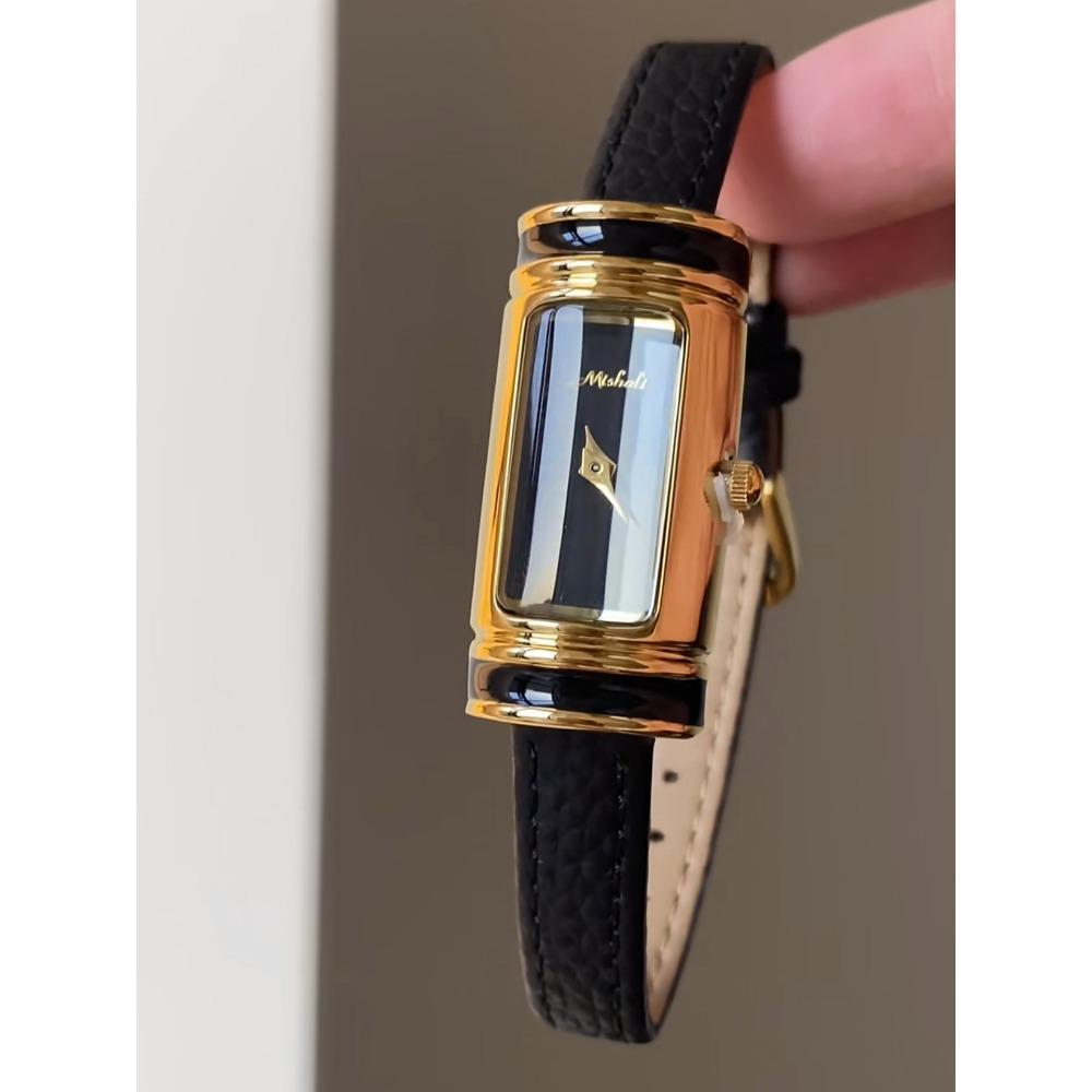 Vintage Slim Rectangle Quartz Watch for Women Elegant Leather Strap Small Bar Wristwatch Minimalist Luxury Daily Dress Ladies Watch