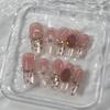 Press on Nails Cat Eye Fake Nails with Glitter Design Artificial Acrylic Nails Glossy False Nails Full Cover Stick on Nails Glue on Nails for Women