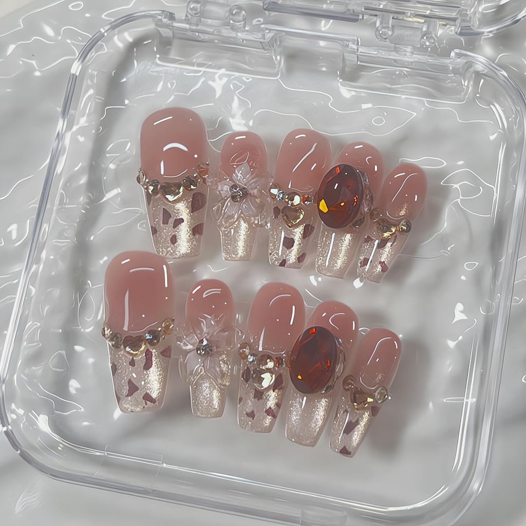 Press on Nails Cat Eye Fake Nails with Glitter Design Artificial Acrylic Nails Glossy False Nails Full Cover Stick on Nails Glue on Nails for Women