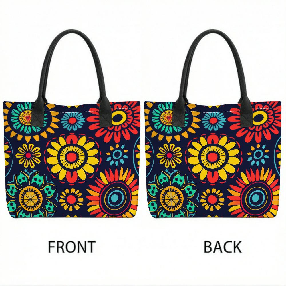  Bohemian Floral Print Tote Bag Large Capacity Casual Shoulder Handbag for Daily Use