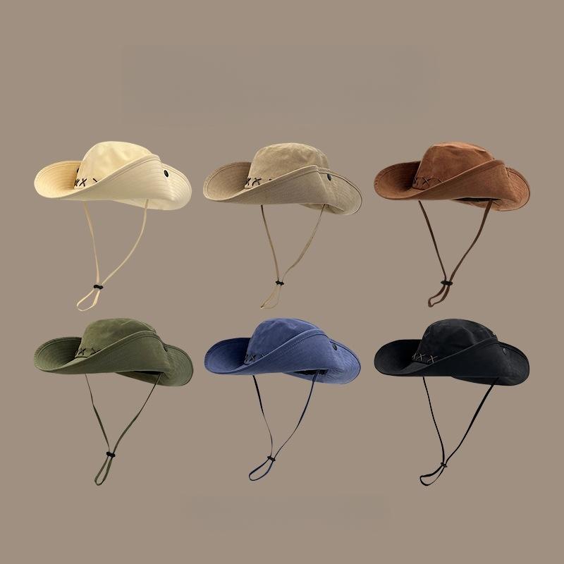 Summer Large Brim Western Cowboy Panama Hat Women Men Outdoor Fishing Hiking Camping Sun Protection Fisherman Cap