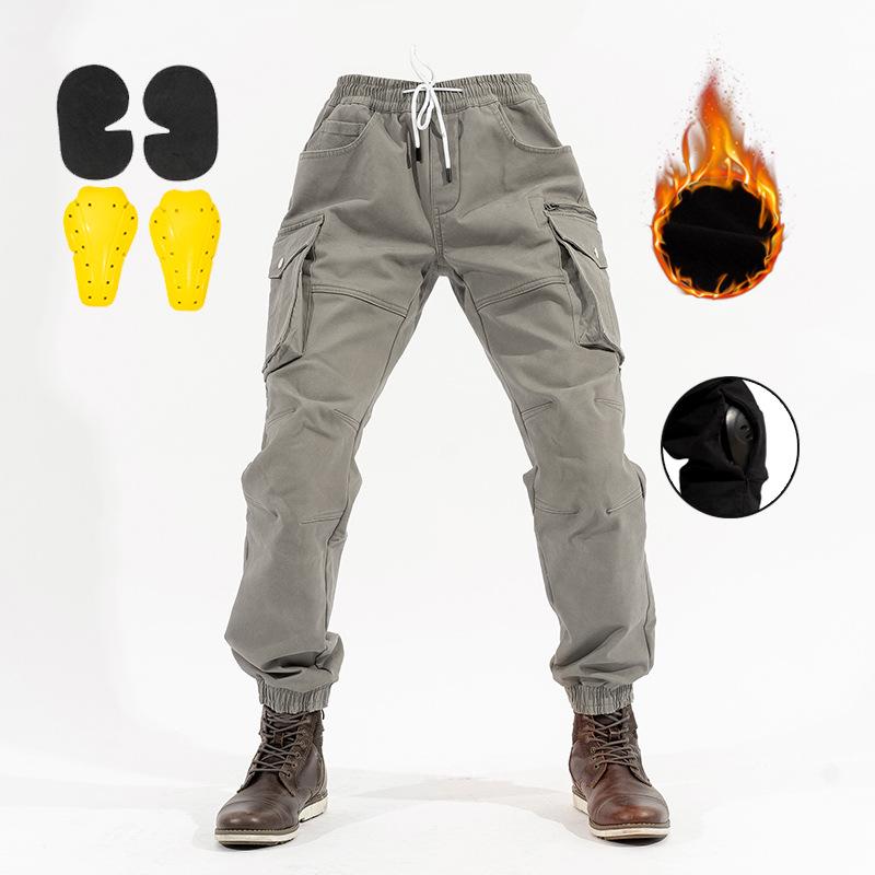 

Унисекс мотоциклетные брюки с флисовой подкладкой: Приталенный крой, Эластичный пояс, Манжеты на щиколотках, Много карманов, Теплый зимний дизайн M серый