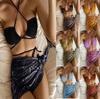 European & American Sexy Halter Neck Bikini Three-Piece Set: Bandeau Bikini & Split Swimwear