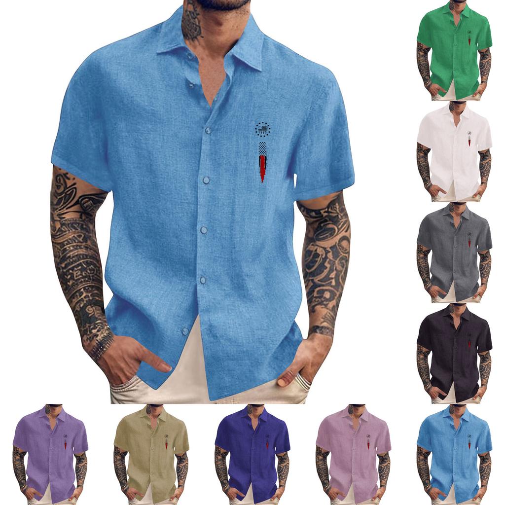 Men's Vintage Button Down Bowling Shirts Short Sleeve Summer Beach Shirt