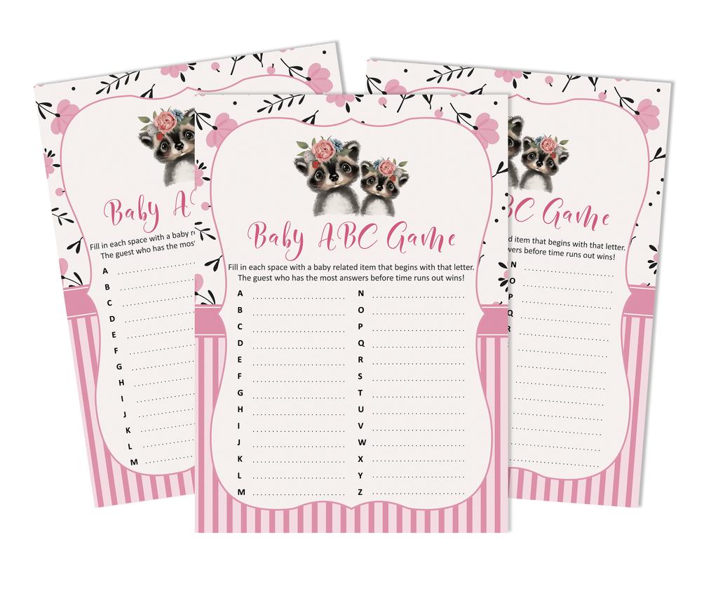 Inkdotpot Baby Shower Game Set Of 50 BabyA  AlphabetA  ABCA  Game Raccoon Jungle Animals Party