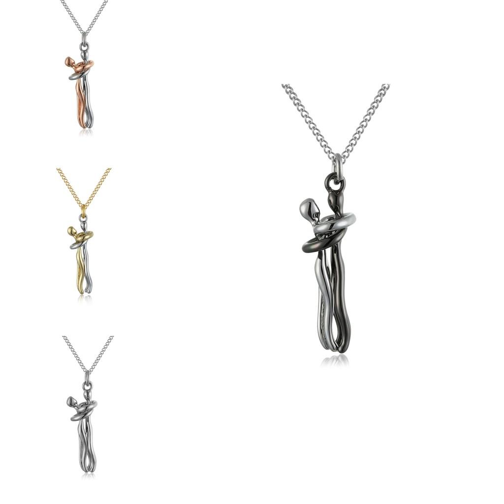 Stylish Couple Embrace Pendant Necklace For Lovers With Cartoon Charm In Black