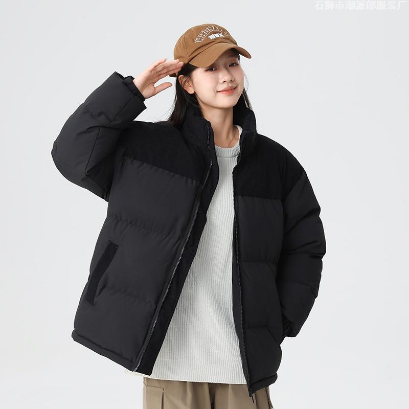 Couple cotton clothes corduroy splicing stand-up collar loose warm cotton clothes casual trendy jacket l