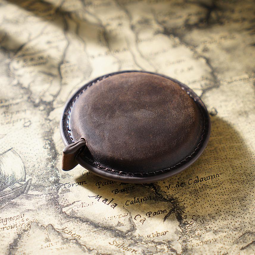 Handmade Crazy Horse Carving Top Layer Cowhide Mini Tape Measure Clothing Leather Pendant-Free Sample Badge Holder & Accessory