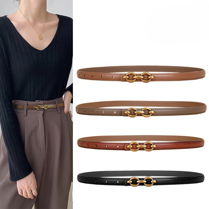 New Slim Fit Clothing for Women's Belt, Thin Belt, Korean Style Dress, Simple Smooth Buckle, Golden Student Trend