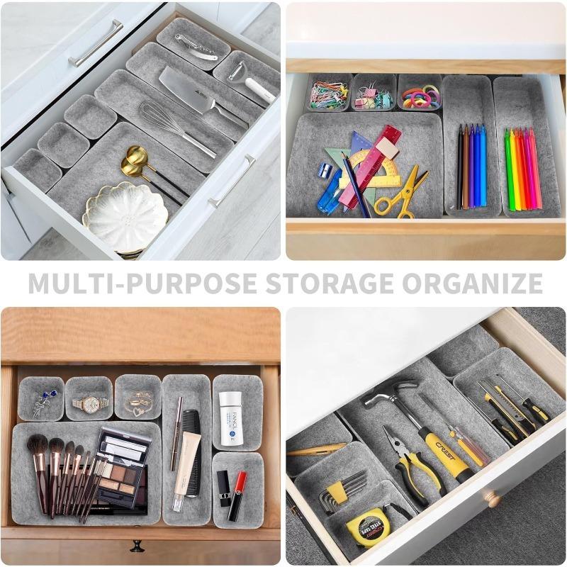 Felt Desktop 8 Piece Drawer Storage Box Set One Piece Molded Organizer Snack Container Organization System Kit