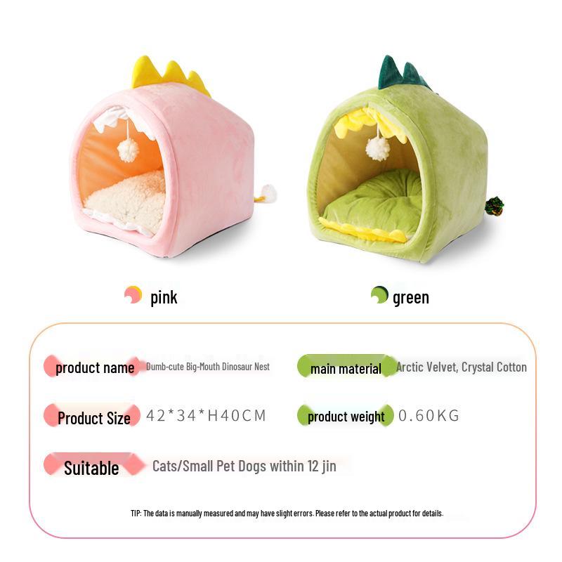 Dinosaur-Shaped Cat and Dog House: Cozy, All-Season, Detachable, and Washable Pet Bed