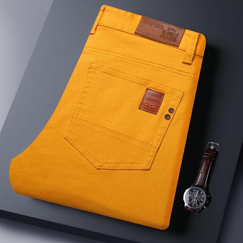 Letnie elastyczne spodnie dżinsowe dla mężczyzn, proste nogawki, slim fit, wszechstronne spodnie casualowe, nowy nabytek, długie spodnie dżinsowe