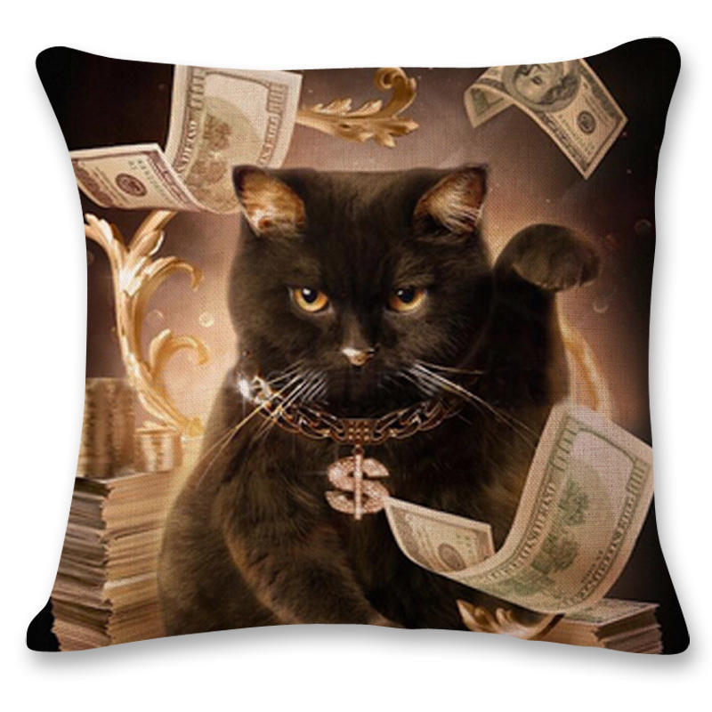 Creative Hand Painted Cat Print Polyester Pillowcase Home Car Cushion Pillow Sofa