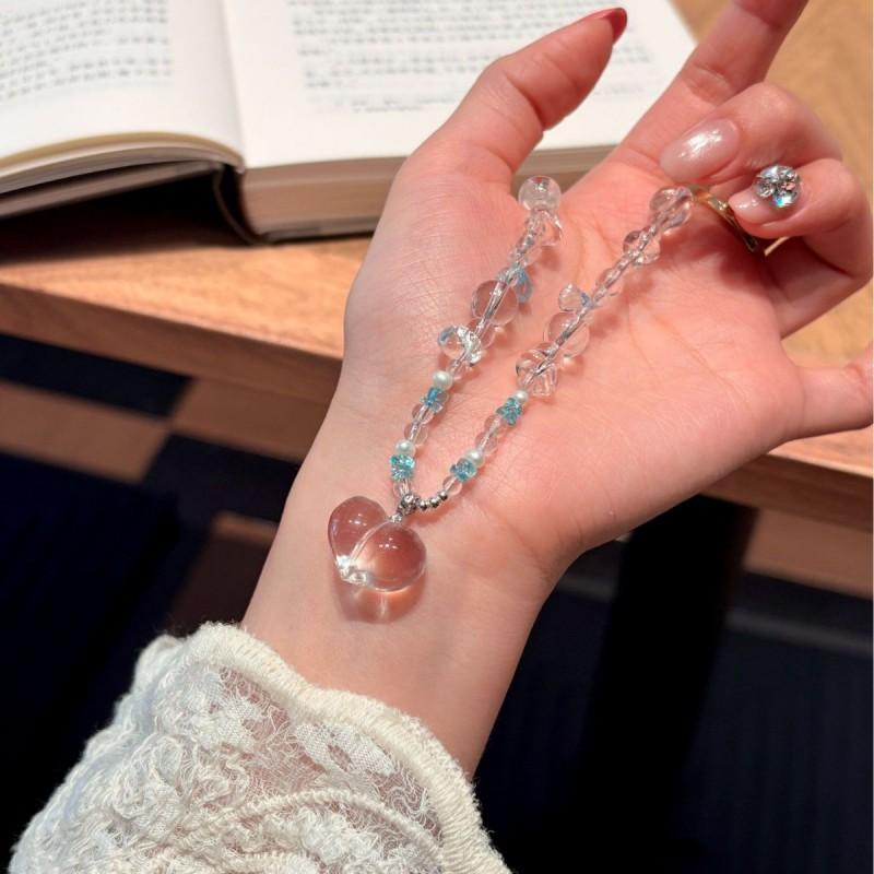 Handmade Natural White Quartz Topaz Heart Pendant Necklace Women Minimalist Chic Fashion Jewelry