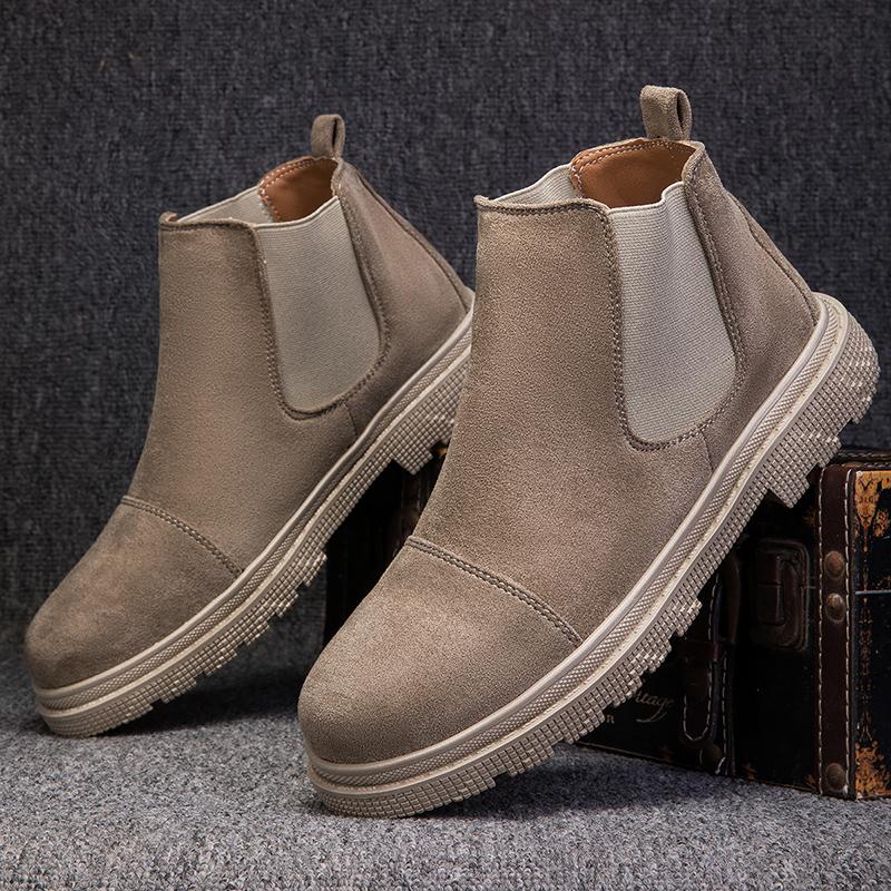 Retro Trend Pánské Chelsea boty Podzim Zima Pánské Studentské Vysoké Kotníkové Chodící Ležérní Boty Černá Khaki Semišové Kotníkové Polobotky