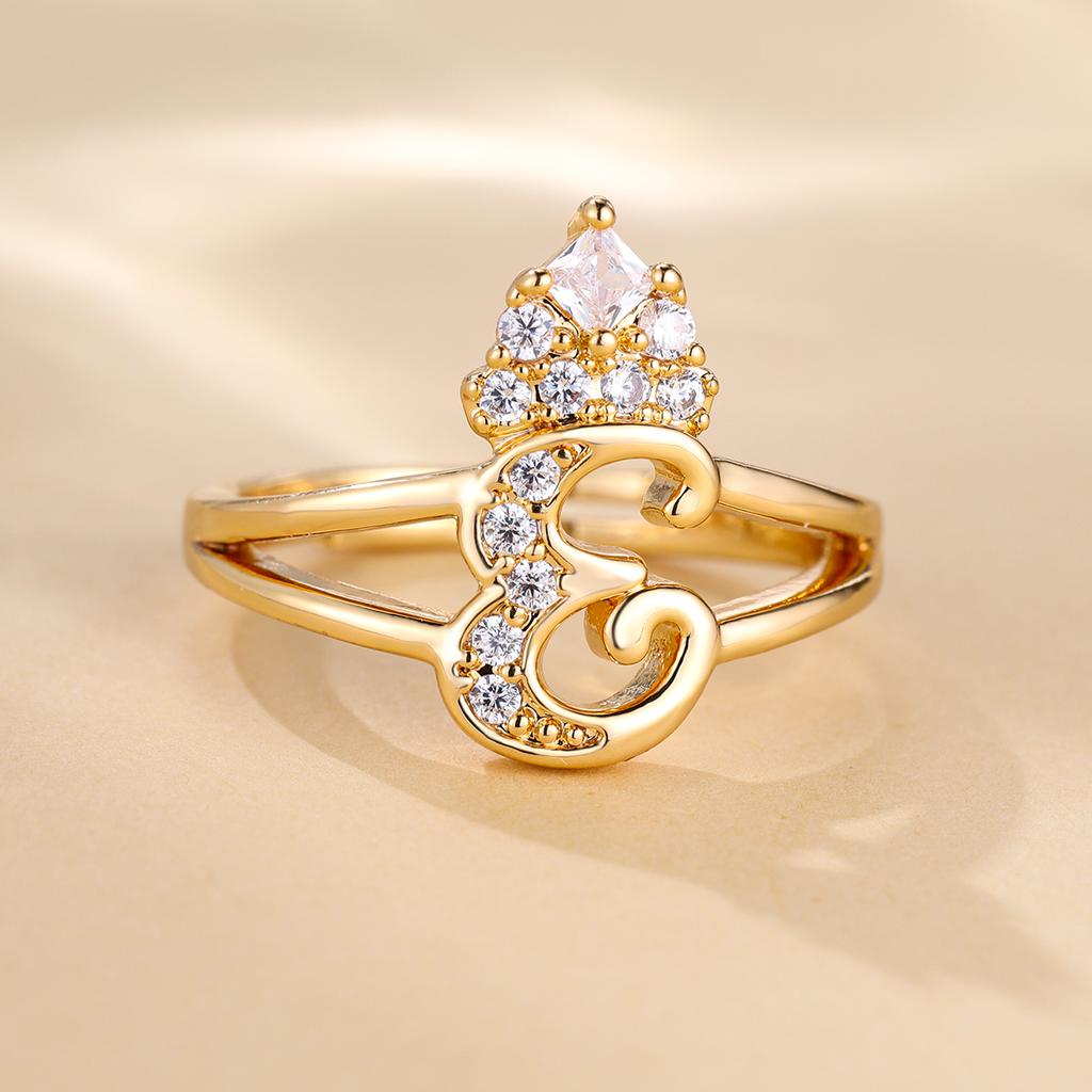 Bague de princesse en Zircon, couleur dorée, 26 lettres anglaises, anneau d'ouverture réglable, bijoux de mariage, cadeau de saint valentin, 1 pièce