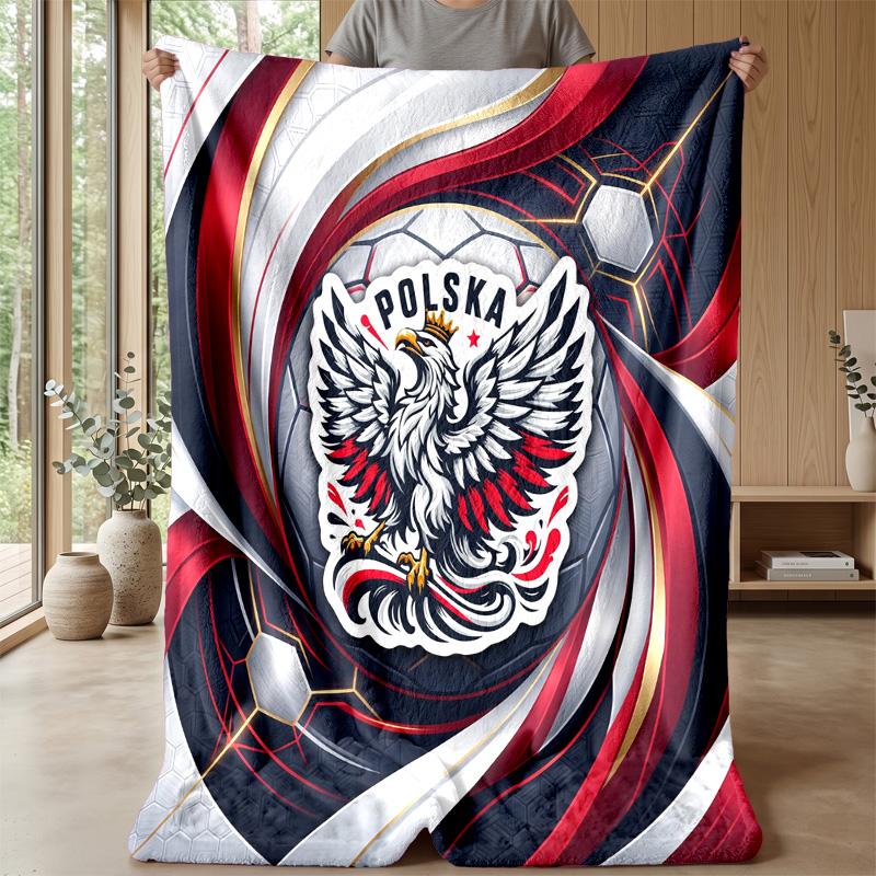 Poland Football Printed Flannel Blanket Skin Friendly Warm Decorative Throw for Indoor Couch Bed Daily Use