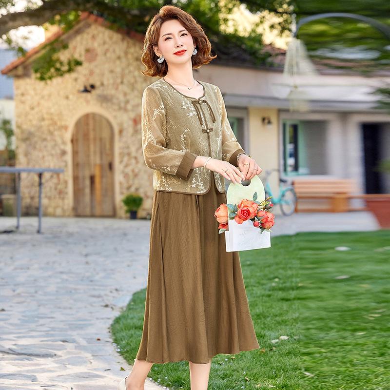 Elegant Mother's Spring Suit & Summer Dress Set for Middle-Aged Women
