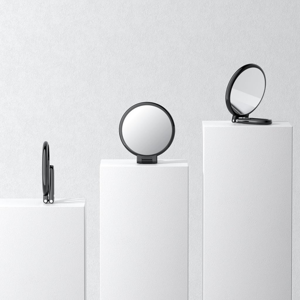 Beautifive Hand Mirror Magnifier 10x Folding Makeup Mirror with Handle Compact Mirror 10x and 1x Tabletop Mirror Compact Easy to Carry Round Black
