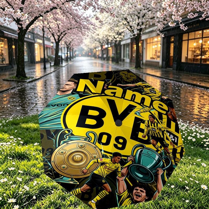 Custom Name Personalized Borussia Dortmund Bvb Print Umbrella, Auto Open Close, 8‑Rib Sturdy Frame, Commute Camping Hiking Use, Birthday Gift