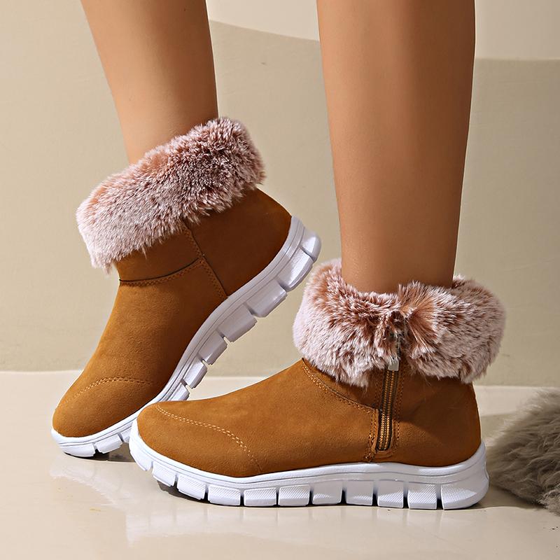 Fashion Zipper Faux Fur Ankle Boots Women Plus Size 43 Warm Thick Plush Snow Boots Woman Comfortable Non Slip Winter Botas Mujer