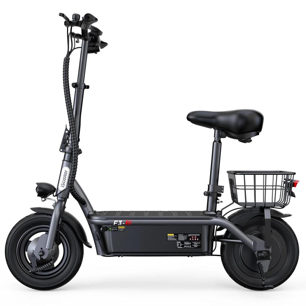 iScooter F3 Electric Scooter, 1000W, 48V 13Ah, Up To 45km/h, 60km Max Range, 10" Pneumatic Tires, Dual Drum Brakes, Foldable E-Scooter for Adults