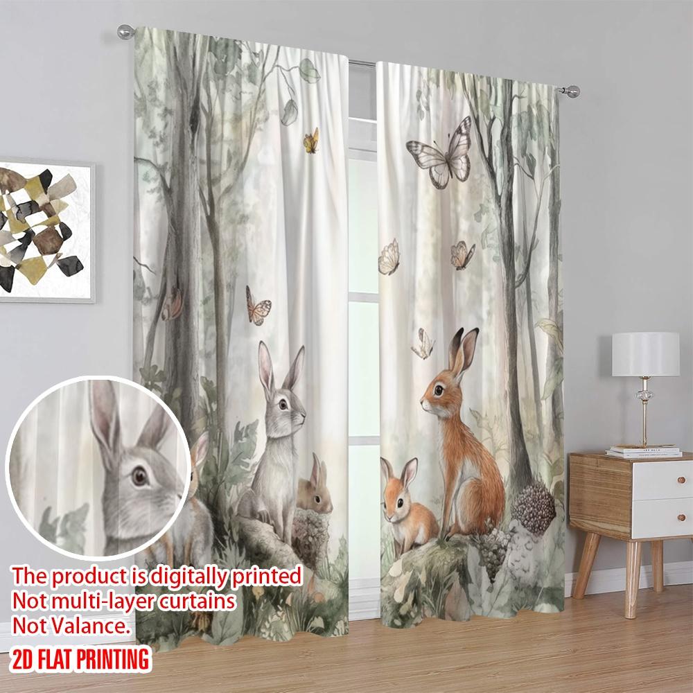 2 Stück, 2D-Flachdruck Moderne Vorhänge Waldversammlung Polyester (ohne Stange) Heimdeko für Schlafzimmer, Wohnzimmer,