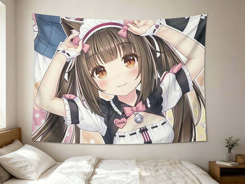 1Pc Nekopara Anime Decor Tapestry Chocola Cat Girl Themed Wall Hanging Decorative Wall Cloth Cute Cat Ear Maid Character Design