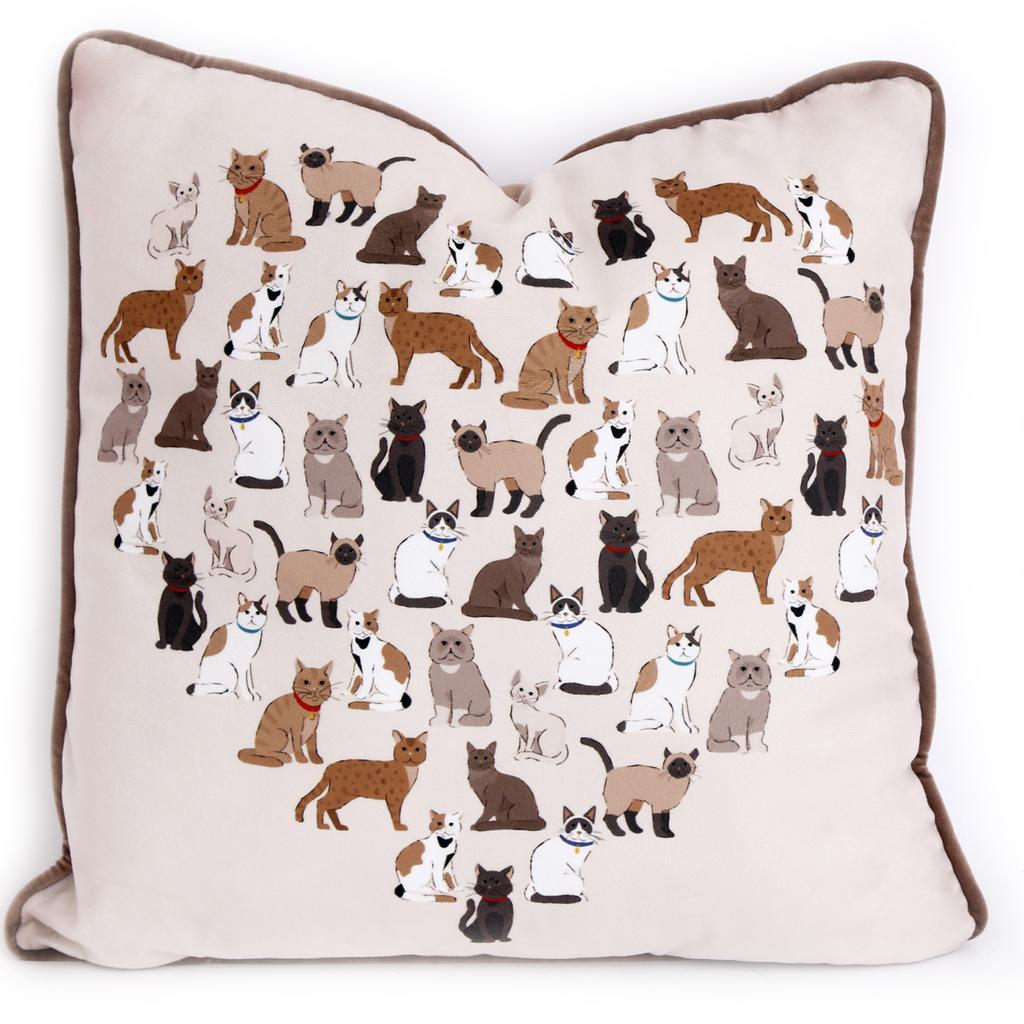 Les Trésors De Lily [A3094] - Designer Cushion 'Cats' Taupe - 45x45 Cm