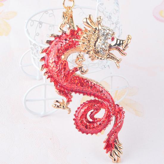 3D Cartoon 2024 Year of Dragon Pendant Dragon Keychain with Rhinestones Inlay Zinc Alloy Lucky Chinese Dragon Hanging Ornament Birthday New Year Gift