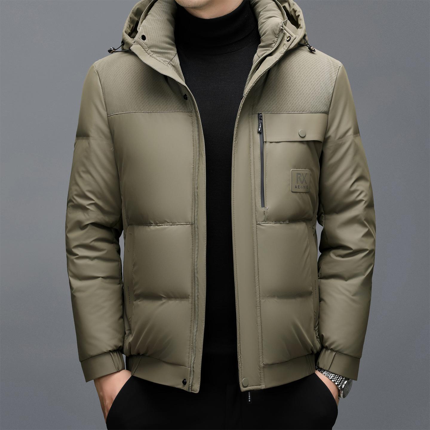 

Haining genuine leather jacket men s autumn and winter new hooded sheepskin down jacket middle-aged and elderly jacket 4xl/195（ 90-100kg