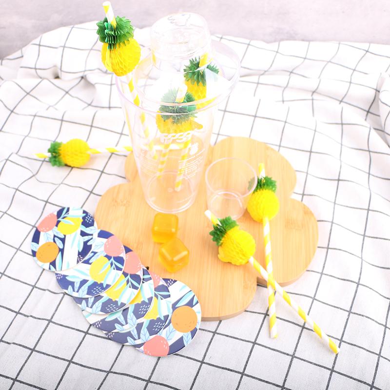 Tropisch-Thematischer 750ml Plastik-Cocktailshaker mit Ananasförmigen Strohhalmen & Papieruntersetzern Moderne Barwerkzeuge für Mojito