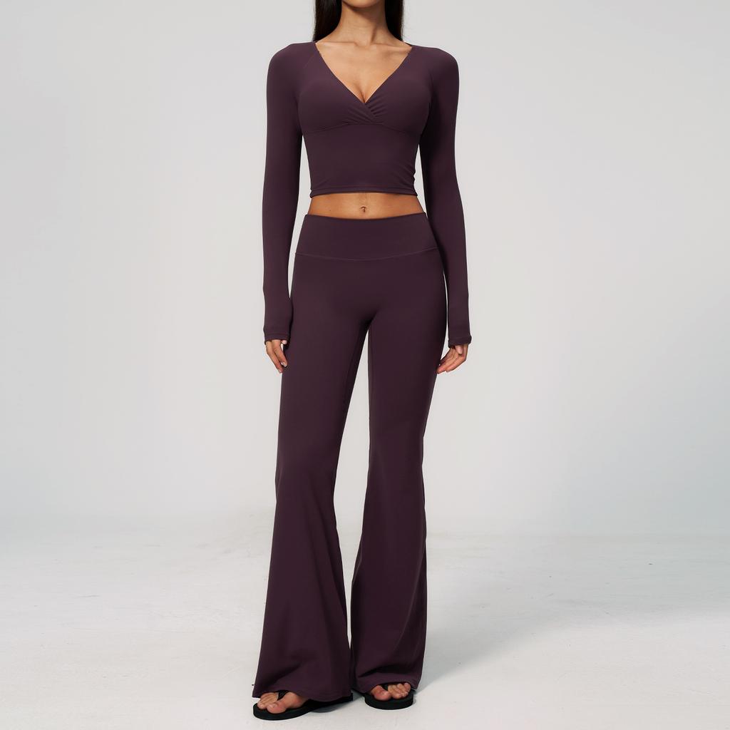 Women Yoga Set 2PCS Sportswear Workout Clothes Athletic Wear Gym Outfits Legging Fitness Bra Crop Top Long Sleeve Sports Suits