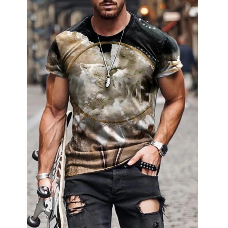 Summer New Men  3D Printed Fashion Street Homestay Retro Short sleeved Round Neck